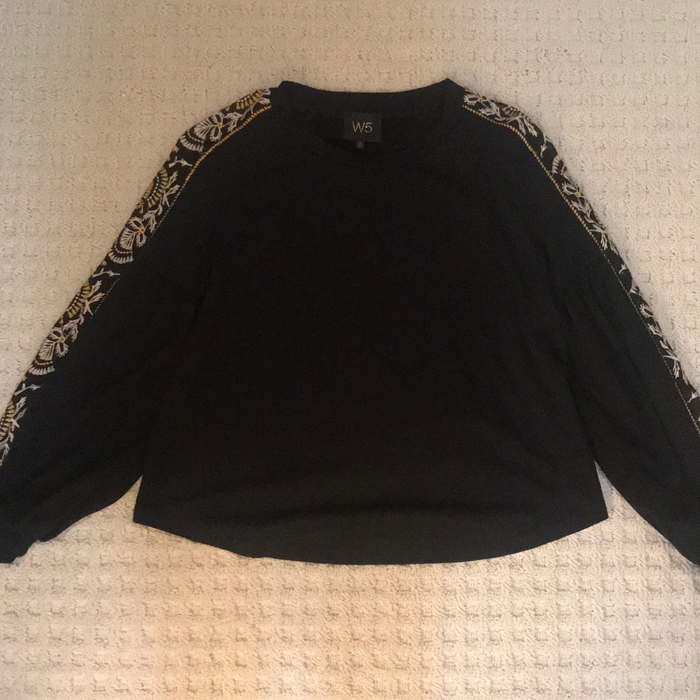 W5 Black Top with yellow embroidered flowers